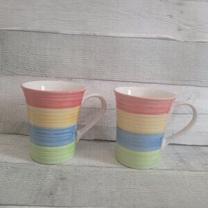 Set Of 2 Gibson Handpainted Ceramic Striped Mugs